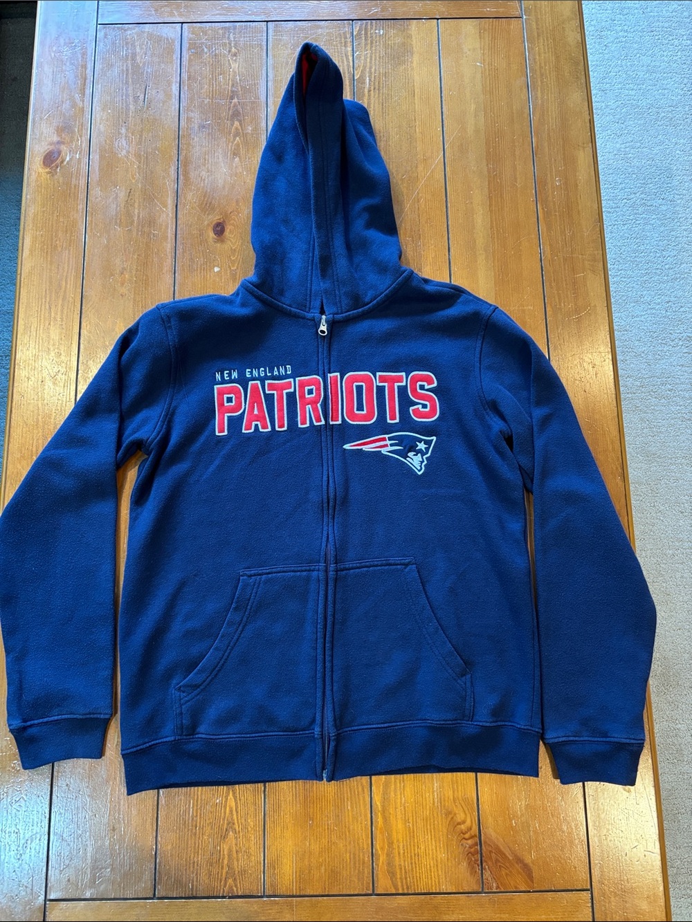 NFL Team Apparel Patriots Navy Hooded Zip Embroidered Jacket Size Youth EUC